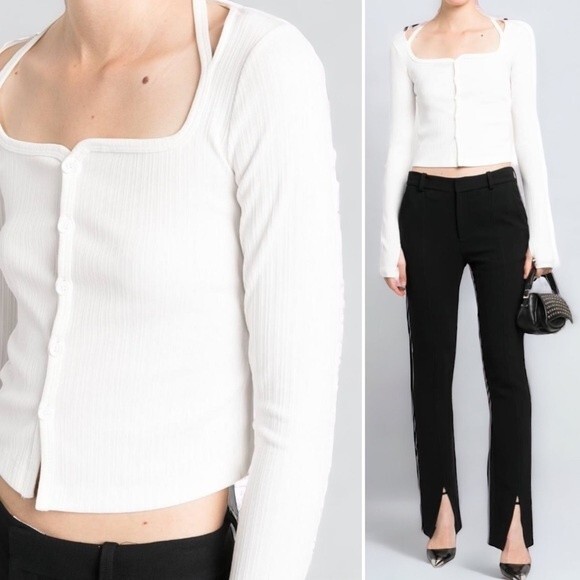 NWT Helmut Lang Optic White Ribbed Knit Buttoned Fitted Top Size Medium $225 NEW - Picture 7 of 16